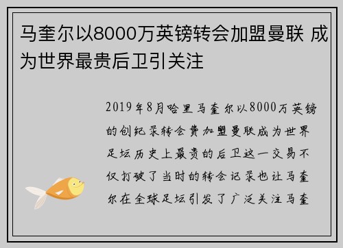 马奎尔以8000万英镑转会加盟曼联 成为世界最贵后卫引关注